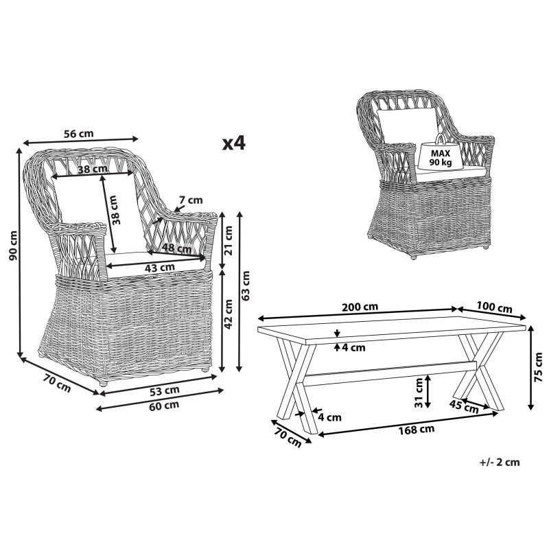 Zestaw ogrodowy dla 4 osób MAROS/OLBIA z poduszkami Beton Jasnobrązowy