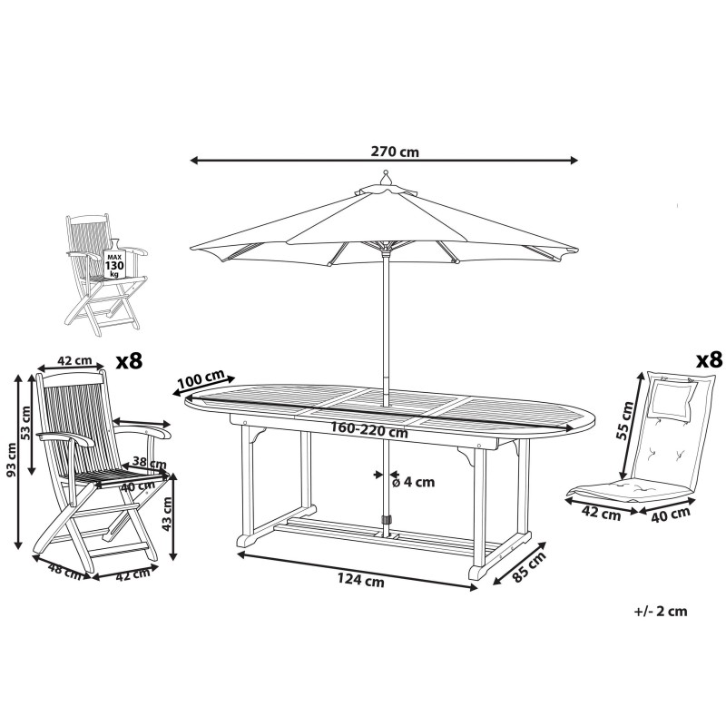 Zestaw ogrodowy dla 8 osób MAUI z parasolem Drewno akacjowe Kolorowy