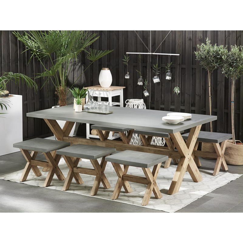 Zestaw ogrodowy ze stołkami dla 6 osób OLBIA Beton Szary