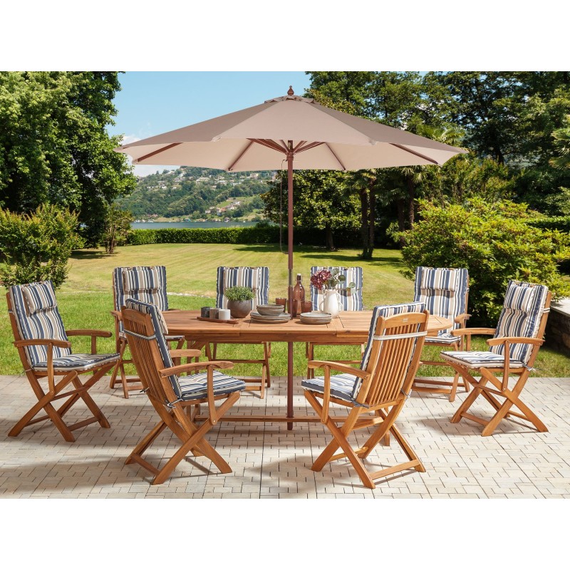 Zestaw ogrodowy dla 8 osób MAUI II z parasolem Drewno akacjowe Kolorowy