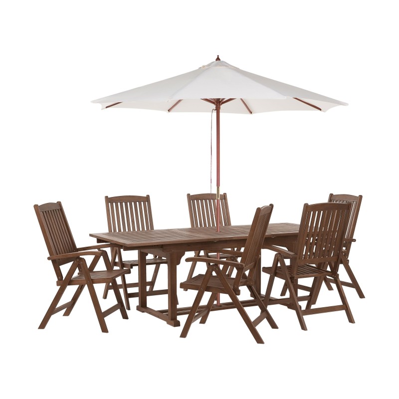 Zestaw ogrodowy dla 6 osób AMANTEA z parasolem Drewno akacjowe Beżowy
