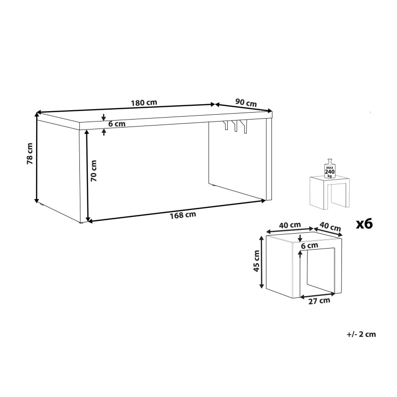 Zestaw ogrodowy ze stołkami dla 6 osób TARANTO Beton Szary