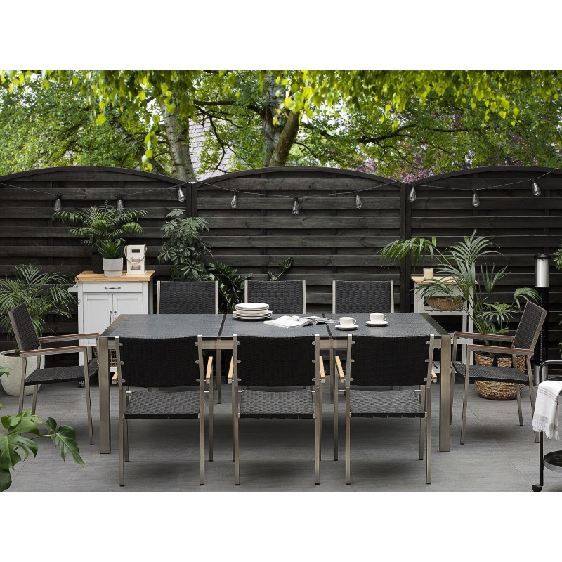 Zestaw ogrodowy dla 8 osób GROSSETO Blat dzielony Granit Płomieniowany Czarny