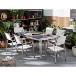 Zestaw ogrodowy dla 6 osób GROSSETO Blat dzielony Bazalt Płomieniowany Czarny/ biały