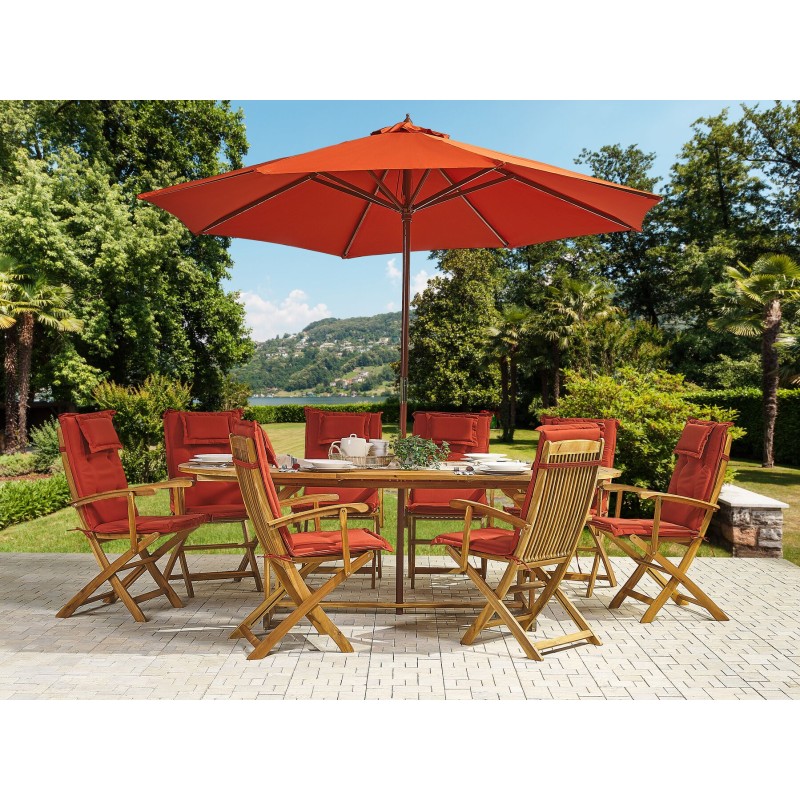 Zestaw ogrodowy dla 8 osób MAUI z parasolem Drewno akacjowe Bordowy