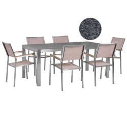 Zestaw ogrodowy dla 6 osób GROSSETO Granit Polerowany Szary/ beżowy