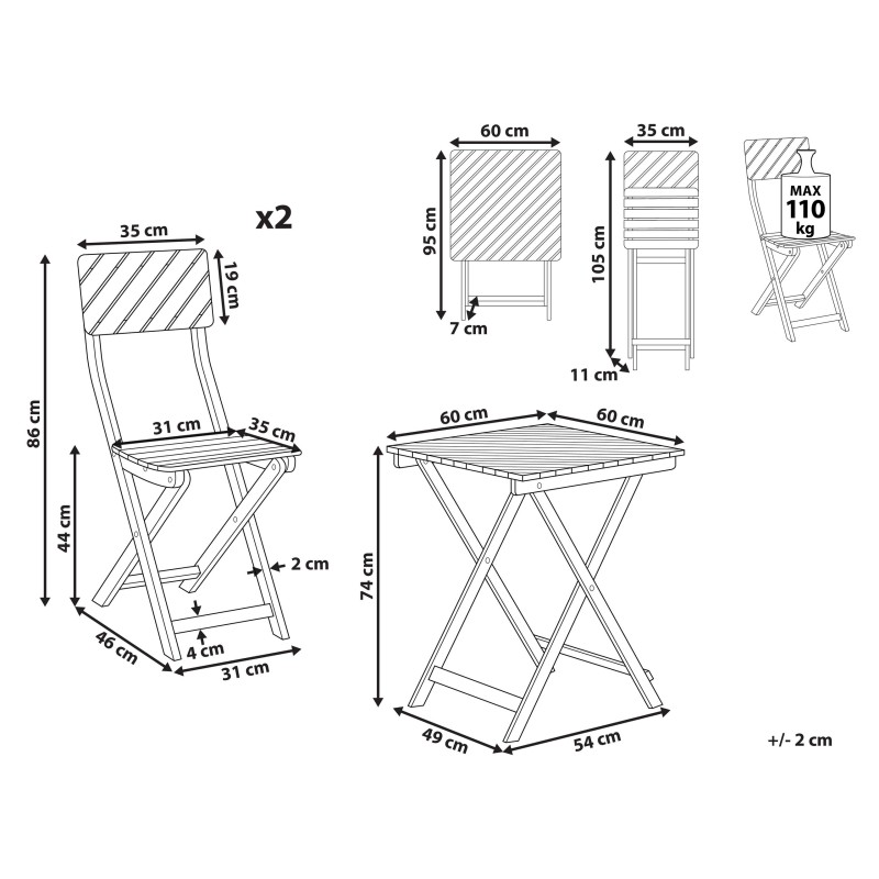 Zestaw mebli balkonowych Składane ARDORE Drewno Brązowy