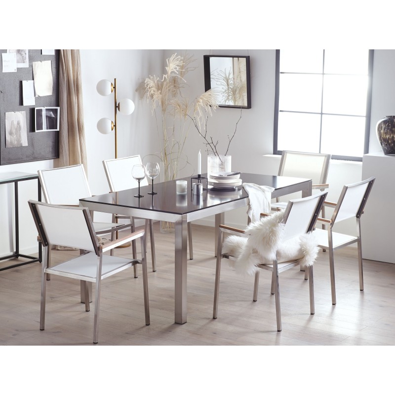 Zestaw ogrodowy dla 6 osób GROSSETO Szkło hartowane Czarny/ biały