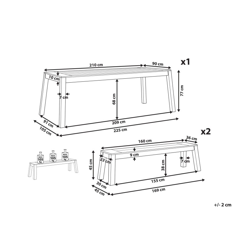 Zestaw ogrodowy z ławkami dla 6 osób LIVORNO Drewno akacjowe Brązowy