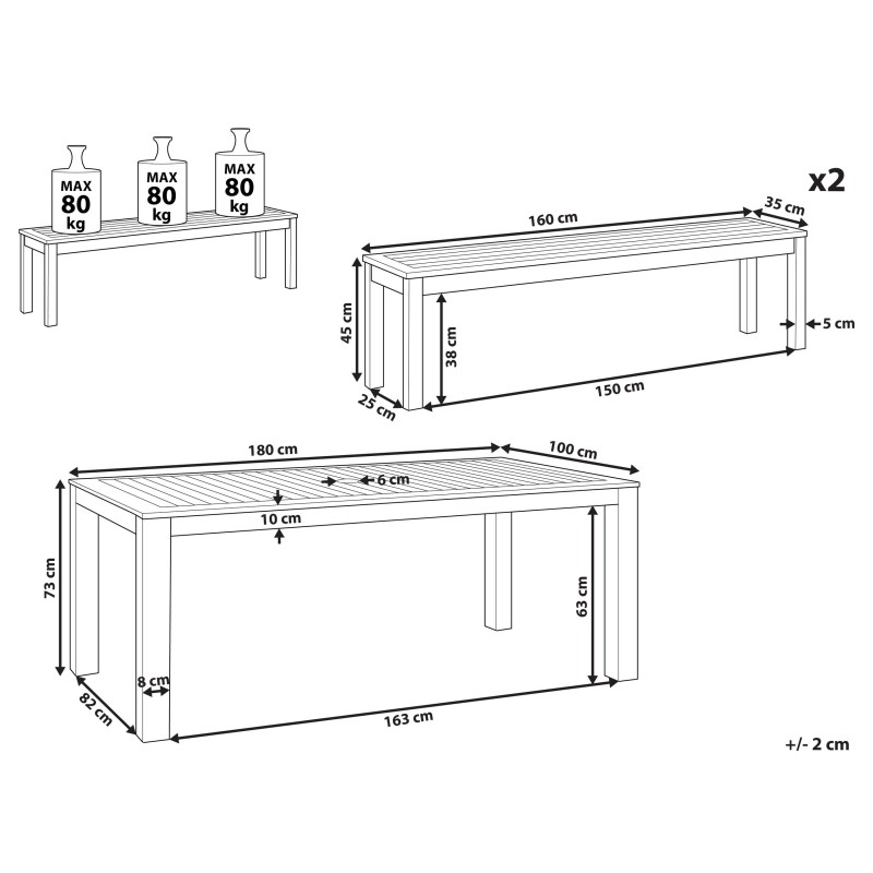 Zestaw ogrodowy z ławkami dla 6 osób TUSCANIA Drewno eukaliptusowe Ciemnobrązowy