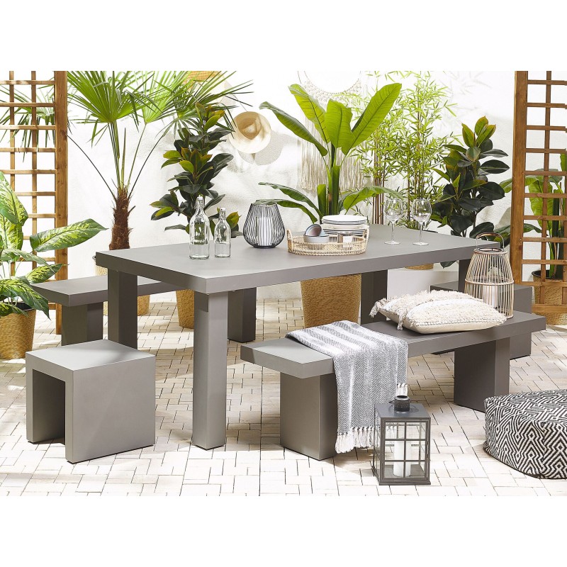 Zestaw ogrodowy z ławkami i stołkami dla 6 osób TARANTO Beton Szary