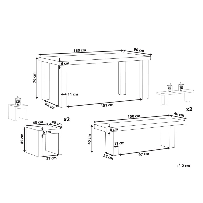 Zestaw ogrodowy z ławkami i stołkami dla 6 osób TARANTO Beton Szary