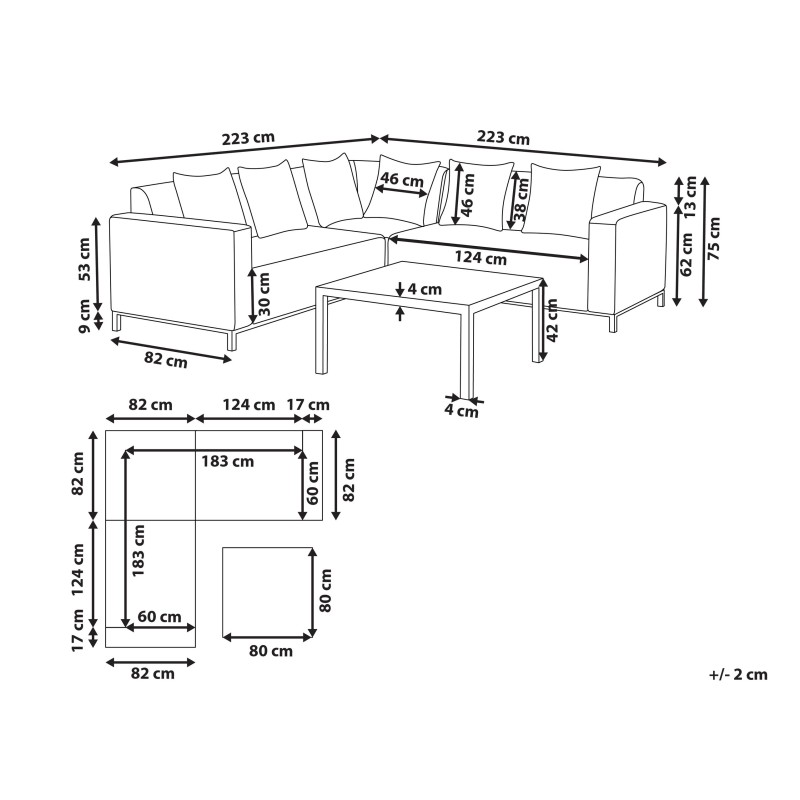 Narożnik ogrodowy ze stolikiem dla 5 osób BELIZE Lewostronny Modułowy Beżowy