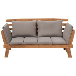 Ławka ogrodowa z poduchą PORTICI 210 cm Drewno eukaliptusowe Jasny brąz/ beżowoszary