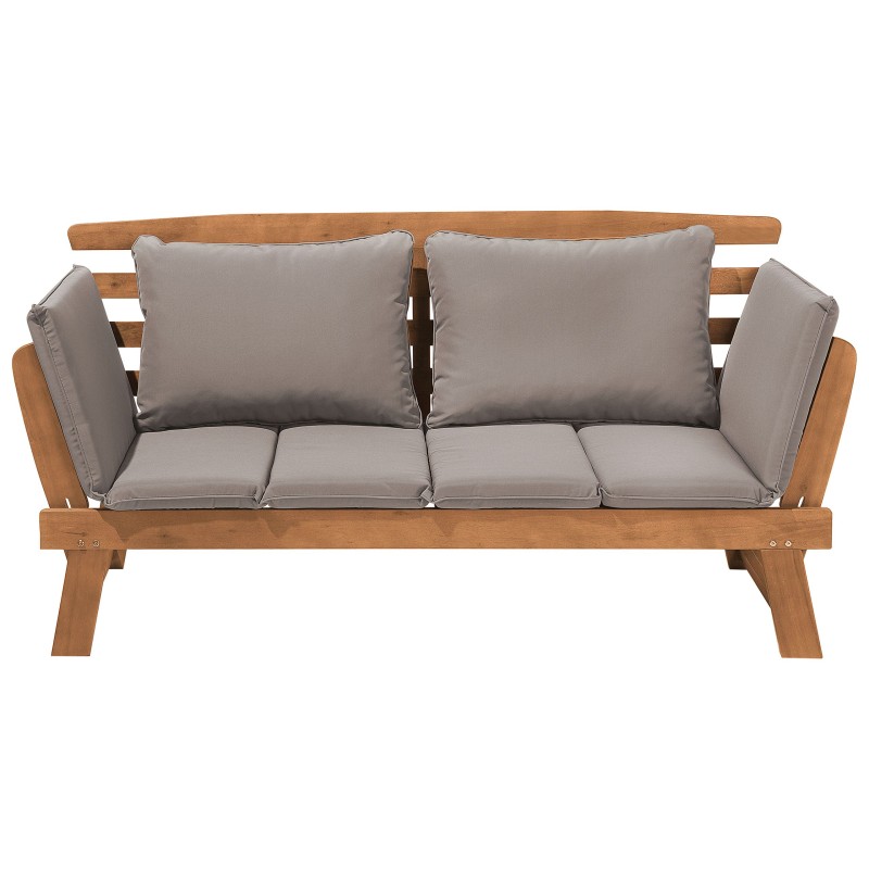 Ławka ogrodowa z poduchą PORTICI 210 cm Drewno eukaliptusowe Jasny brąz/ beżowoszary