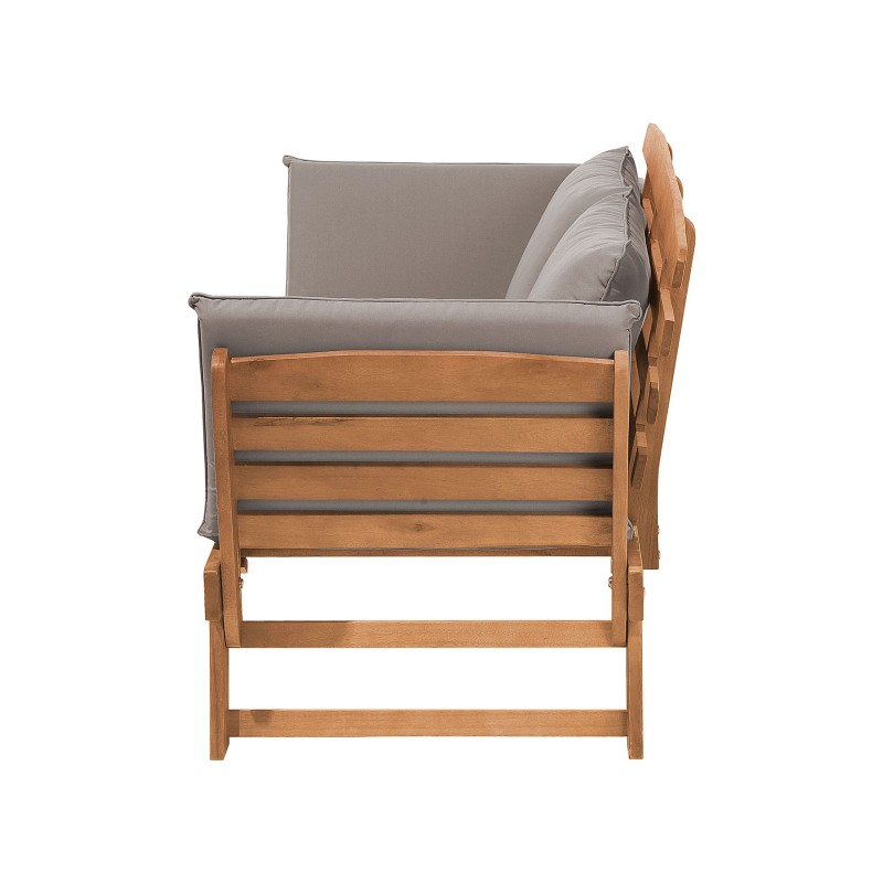 Ławka ogrodowa z poduchą PORTICI 210 cm Drewno eukaliptusowe Jasny brąz/ beżowoszary