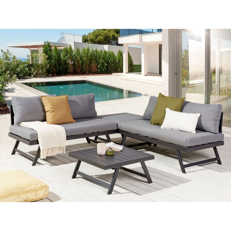 Narożnik ogrodowy ze stolikiem dla 5 osób COCCORINO Metal Szary