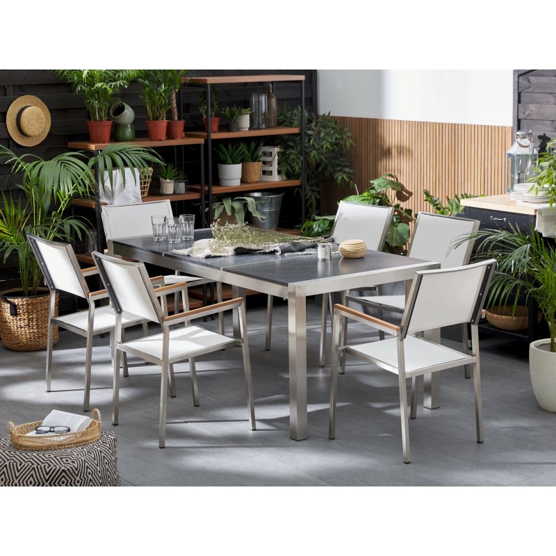 Stół ogrodowy GROSSETO 180 cm 90 cm Płomieniowany Granit Grafitowy