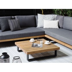 Narożnik ogrodowy ze stolikiem dla 5 osób MYKONOS Prawostronny Certyfikowane drewno akacjowe Ciemnoszary