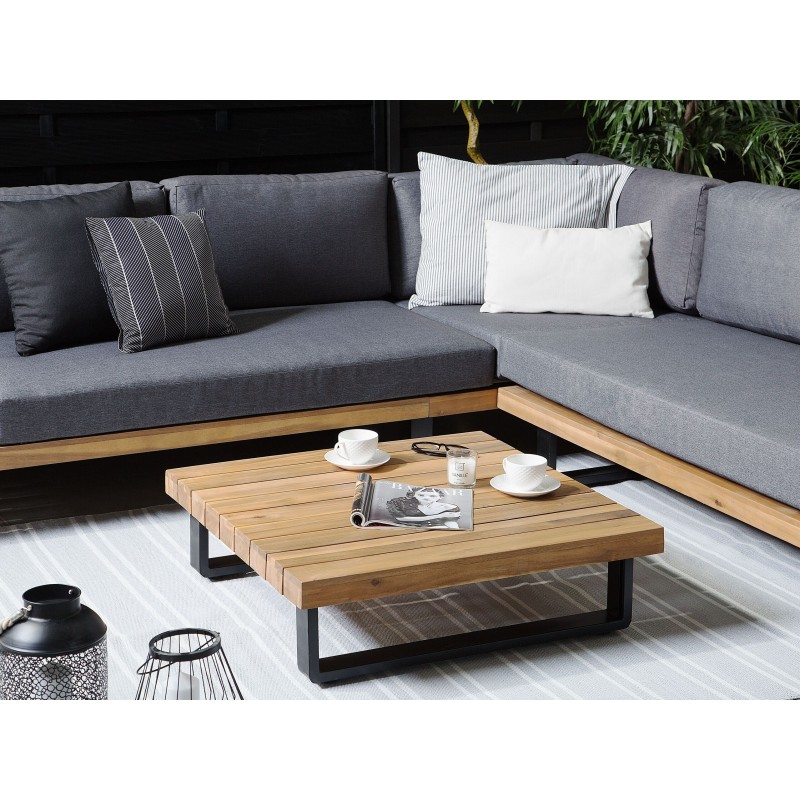 Narożnik ogrodowy ze stolikiem dla 5 osób MYKONOS Prawostronny Certyfikowane drewno akacjowe Ciemnoszary