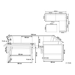 Narożnik ogrodowy ze stolikiem dla 6 osób CASTELLA/FRATTE Lewostronny Metal Złamana biel
