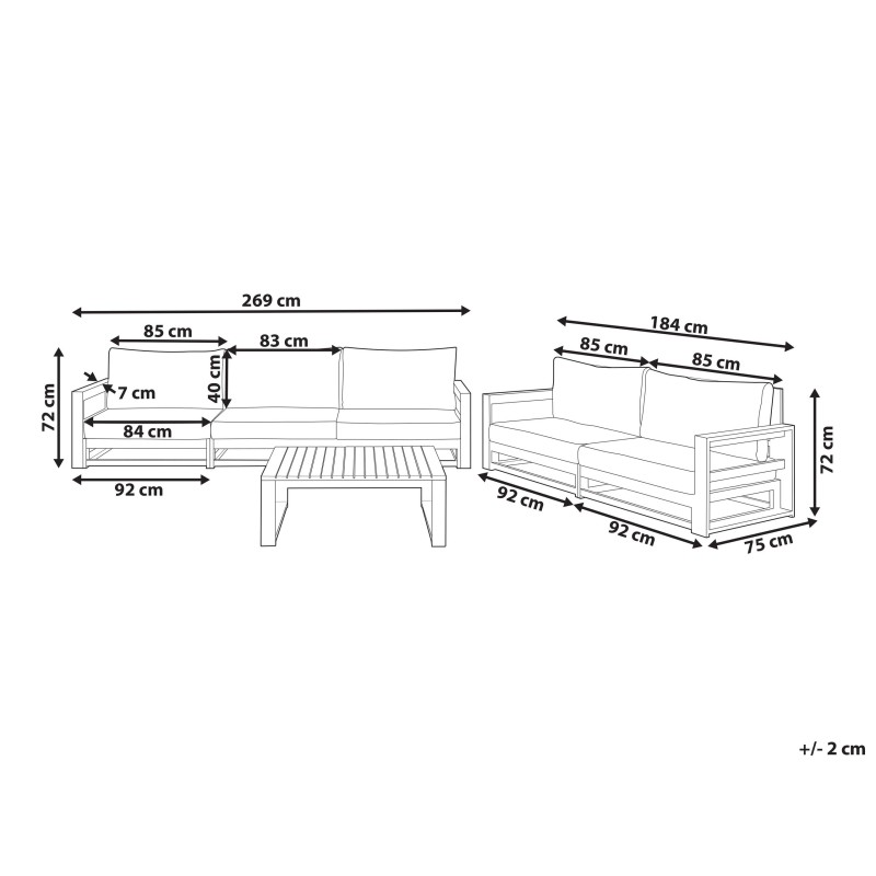 Zestaw ogrodowy ze stolikiem dla 5 osób TIMOR Modułowy Certyfikowane drewno akacjowe Jasnobrązowy