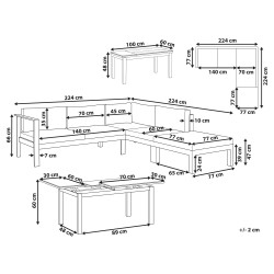 Narożnik ogrodowy ze stolikiem dla 5 osób MESSINA Lewostronny Metal Złamana biel