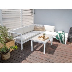 Narożnik ogrodowy ze stolikiem dla 5 osób MESSINA Lewostronny Metal Złamana biel