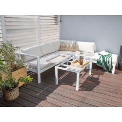 Narożnik ogrodowy ze stolikiem dla 5 osób MESSINA Lewostronny Metal Złamana biel