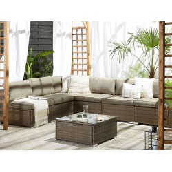 Narożnik ogrodowy ze stolikiem dla 6 osób BELVEDERE Technorattan Brązowy