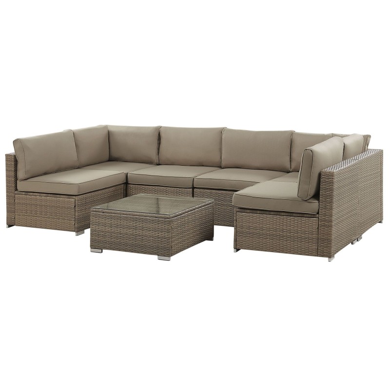 Narożnik ogrodowy ze stolikiem dla 6 osób BELVEDERE Technorattan Brązowy