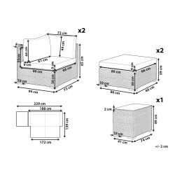 Zestaw ogrodowy ze stolikiem dla 2 osób NOTO Modułowy Technorattan Jasnobrązowy
