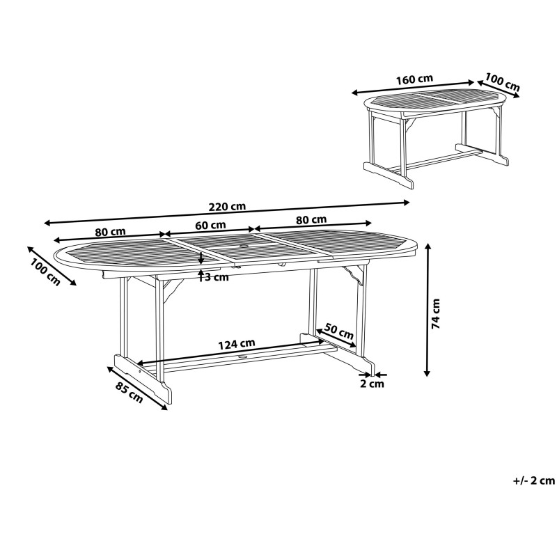 Stół ogrodowy rozkładany MAUI 160/220 cm 100 cm Drewno akacjowe Jasnobrązowy