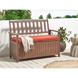 Ławka ogrodowa z poduchą SOVANA 120 cm ze schowkiem Drewno akacjowe Czerwony