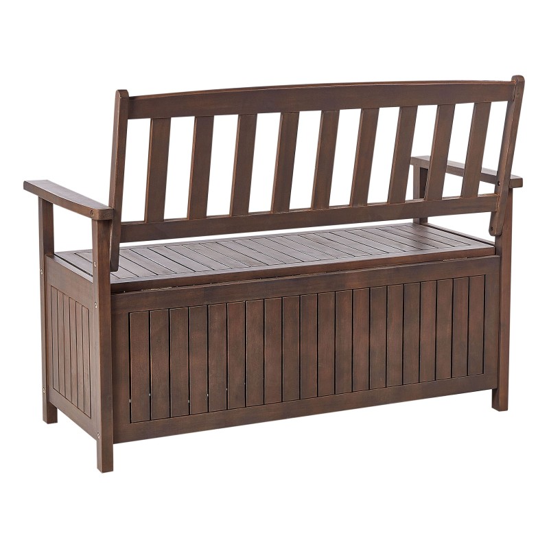 Ławka ogrodowa z poduchą SOVANA 120 cm ze schowkiem Drewno akacjowe Czerwony