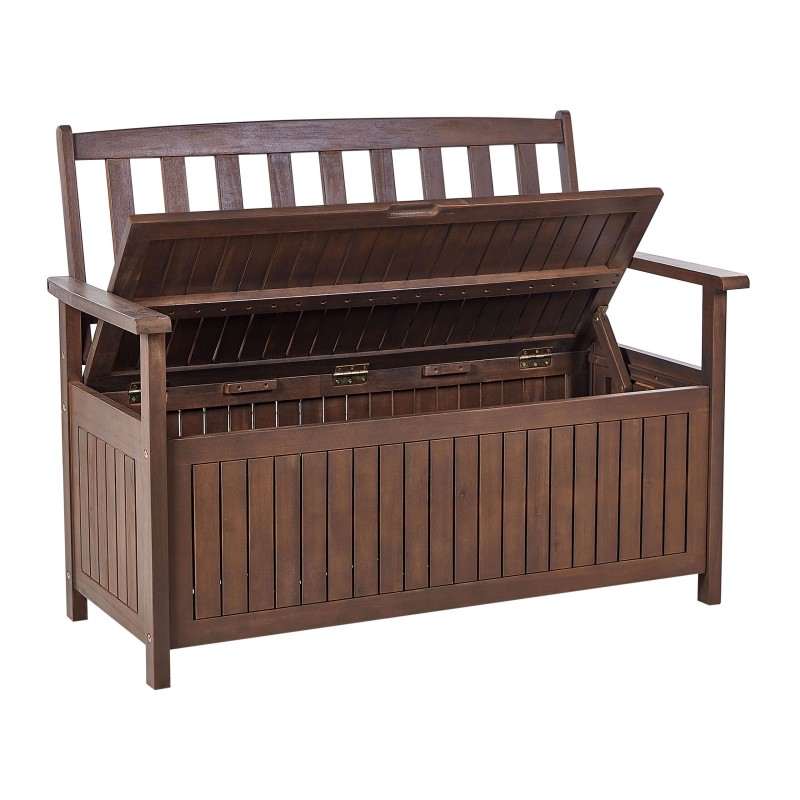 Ławka ogrodowa z poduchą SOVANA 120 cm ze schowkiem Drewno akacjowe Czerwony