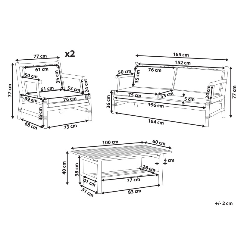 Zestaw ogrodowy ze stolikiem dla 4 osób RICCIONE Drewno bambusowe Jasnobrązowy