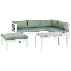 Narożnik ogrodowy ze stolikiem dla 5 osób MESSINA Lewostronny Metal Zielony