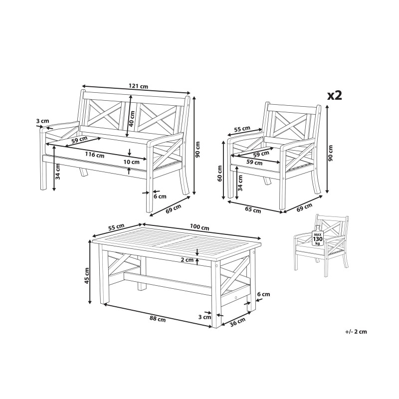 Zestaw ogrodowy ze stolikiem dla 4 osób BALTIC Drewno akacjowe Ciemnoniebieski