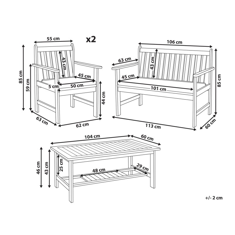 Zestaw ogrodowy ze stolikiem dla 4 osób ALTIDONA Drewno akacjowe Złamana biel