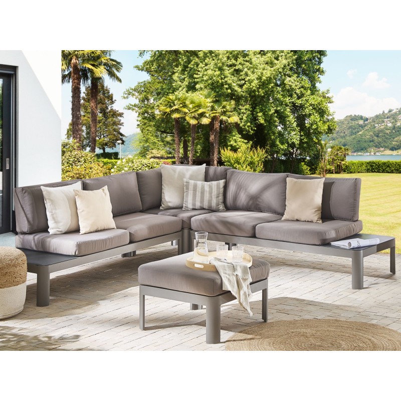 Narożnik ogrodowy z otomaną dla 5 osób FERENTINO Modułowy Metal Szary