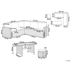 Zestaw ogrodowy ze stolikiem i otomaną dla 5 osób BARDI z poduszkami Technorattan Brązowy