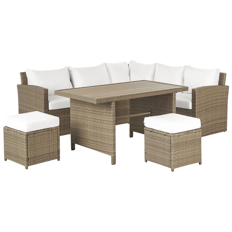 Zestaw ogrodowy ze stolikiem i otomaną dla 5 osób BARDI z poduszkami Technorattan Brązowy