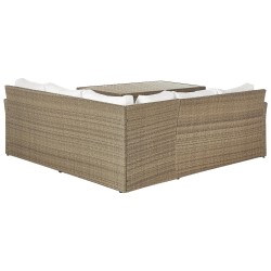 Zestaw ogrodowy ze stolikiem i otomaną dla 5 osób BARDI z poduszkami Technorattan Brązowy