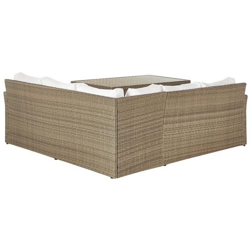 Zestaw ogrodowy ze stolikiem i otomaną dla 5 osób BARDI z poduszkami Technorattan Brązowy