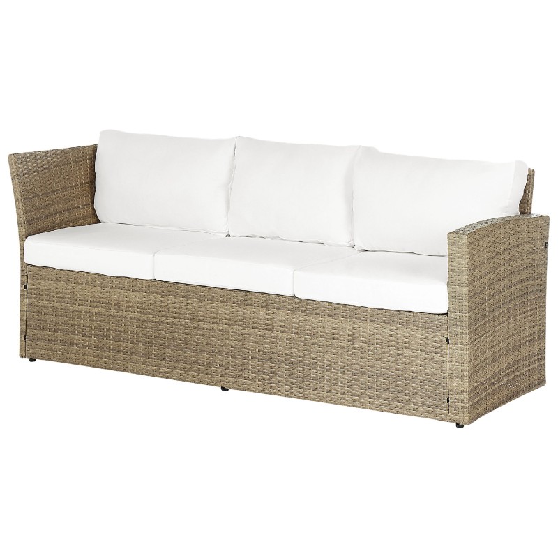 Zestaw ogrodowy ze stolikiem i otomaną dla 5 osób BARDI z poduszkami Technorattan Brązowy