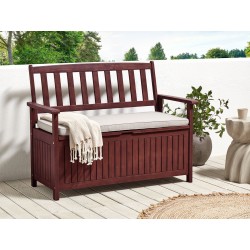 Ławka ogrodowa z poduchą SOVANA 120 cm ze schowkiem Drewno akacjowe Jasnoszary