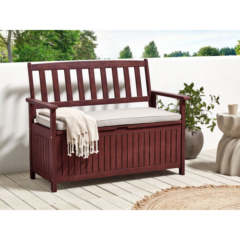 Ławka ogrodowa z poduchą SOVANA 120 cm ze schowkiem Drewno akacjowe Jasnoszary