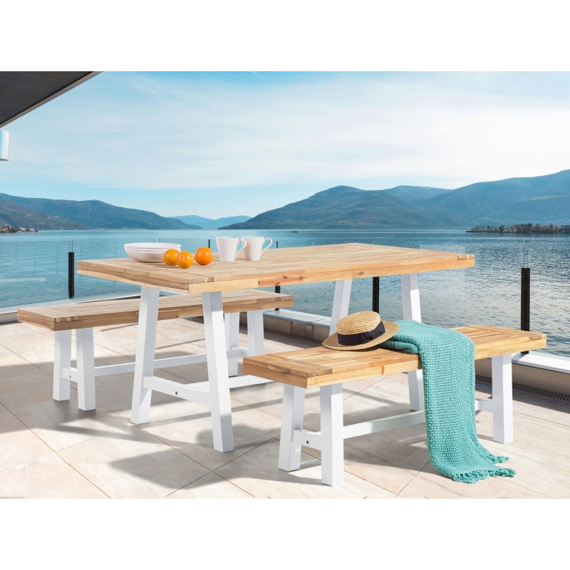 Ławka ogrodowa SCANIA 140 cm Drewno akacjowe Biały