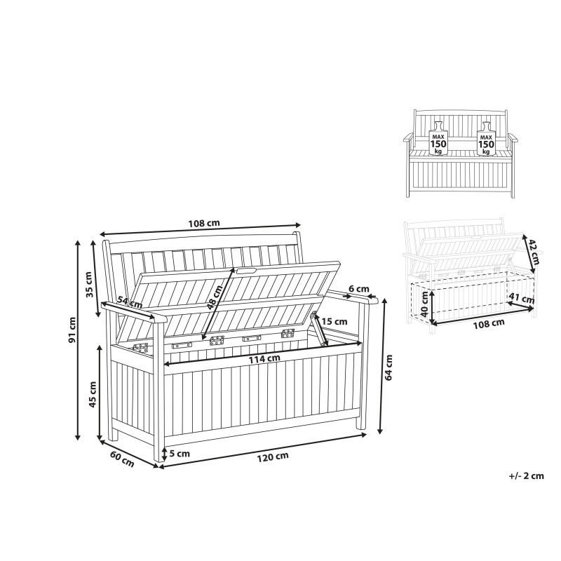 Ławka ogrodowa SOVANA 120 cm ze schowkiem Drewno akacjowe Brązowy